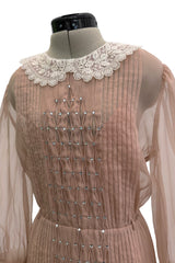 Spectacular Fall 2020 Gucci by Alessandro Michele Runway Look 29 Dusty Pink Silk Dress & Skirt Overlay Set