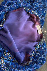 Documented 1970 Oscar de la Renta Brilliant Blue Sequin & Rhinestone Plunge Dress