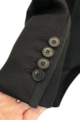 Chic Fall 2002 Yves Saint Laurent by Tom Ford Black Pant Suit w Velvet Trim & Curved Sleeves