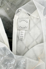 Fantastic Fall 2019 Huishan Zhang Silver Sequin on White Net & Organza Dress w Feather Detailing