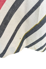 Fabulous 1960s Josefa Hand Muted Charcoal & Coral Cotton Caftan w Hand Embroidered Details