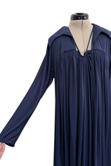 1976 Yuki by Gnyuki Torimaru Deep Blue Jersey Draped Halter Dress w its Matching Jersey Jacket