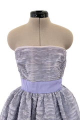 Elegant Late 1950s Sybil Connolly Couture Pale Lavender Pleated Linen Strapless Dress w Shawl