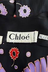 Rare Spring 1979 Chloe by Karl Lagerfeld Floral & Stripe Print Silk Dress w Matching Striped Belt