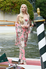 Prettiest Spring 2021 Rodarte Runway Look 20 Bias Cut Silk Pink Print Flower & Hearts Dress w Removable Flower