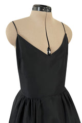 Dreamy 1980s Valentino Black Silk Wide Ruffled Hem Dress w Matching Wide Bell Sleeve Cropped Jacket