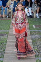 Spring 2020 Etro by Veronica Etro Runway Look 29 Printed Silk Chiffon Dress w Beaded & Embroidered Bodice