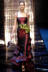 Gorgeous Fall 2005 Original Valentino Runway Look 67 Deep Oxblood Silk Dress w Tiered Ruffle Skirting