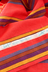 Incredible 1960s Josefa Striped Cotton Caftan Dress w Hood & Huge Orange Yarn Tassel Detailing