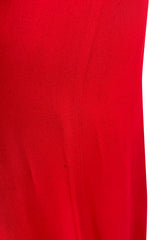 Amazing 1970 Ossie Clark 'Graduation' Deep Front Plunge Maxi Dress in a Red Moss Crepe