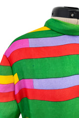 Spectacular 1968 Bill Blass Bright Striped Silk Organza Dress w Original Bow Belt & Bell Sleeves