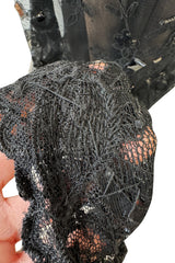 Incredible 1970s Christian Dior by Marc Bohan Demi-Couture Elaborately Beaded Black Lace Net Dress