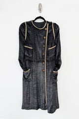 Important Fall 1983 Chanel by Karl Lagerfeld Haute Couture Runway Look 73 Metallic Panne Velvet Dress