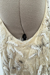 Amazing 1950s Mde. Etoile Ivory Silk Heavily Hand Beaded Demi Couture Dress w Scoop Back