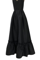 Dreamy 1980s Valentino Black Silk Wide Ruffled Hem Dress w Matching Wide Bell Sleeve Cropped Jacket