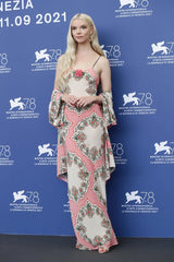 Prettiest Spring 2021 Rodarte Runway Look 20 Bias Cut Silk Pink Print Flower & Hearts Dress w Removable Flower