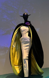 Fall 1995 Thierry Mugler Couture Runway Sculpted Body Shape Black Silk w Ivory Inset Dress