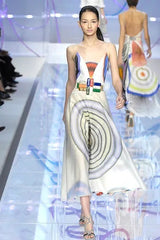 Spring 2008 Fendi by Karl Lagerfeld Runway Look 19 & Ad Campaign Silk Organza & Chiffon Print Dress