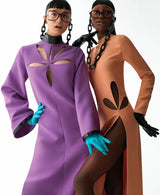 Spring 2020 Gucci by Alessandro Michele Runway Look 64 Purple Cut Out Tunic Dress w Patent Trim