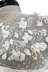 Vintage Valentino White Silk Wedding Dress w Elaborate Trains, Pleating & Extensive Beading Detail