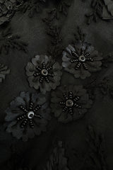 Spring 2008 Oscar De La Renta Black Embroidered Beaded Ribbon Work Floral Silk Organza Dress