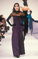 Fall 1985 Yves Saint Laurent Runway & Ad Campaign Blue Silk Jersey Tasselled Corset & Skirt Set