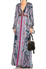 Prettiest Pre-Fall 2016 Etro by Veronica Etro Printed Silk Chiffon Dress w Embroidered & Beaded Detailing