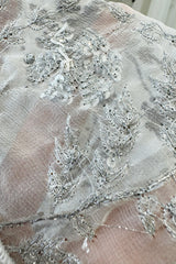 Important Fall 2003 Alexander McQueen 'Scanners" Runway Look 55 White Silk Corset Dress w Silver Sequins & Embroidery