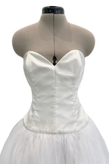 1993 Dolce & Gabbana Three Piece White Silk & Tulle Wedding Dress Overskirt & Veil Full Set