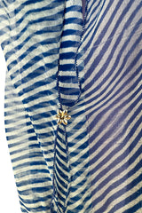 1960s Bloomingdales Label Royal Blue Silk Chiffon & Gold Thread Caftan