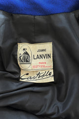 Extraordinary Fall 1952 Lanvin by Castillo Haute Couture Brilliant Blue Alpaca Coat w Button Front