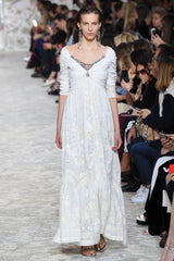 Spring 2018 Etro by Veronica Etro Runway Look 3 White Cotton Gauze Dress w Embroidery & Sequins