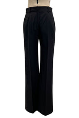 Chic Fall 2002 Yves Saint Laurent by Tom Ford Black Pant Suit w Velvet Trim & Curved Sleeves