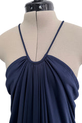 1976 Yuki by Gnyuki Torimaru Deep Blue Jersey Draped Halter Dress w its Matching Jersey Jacket