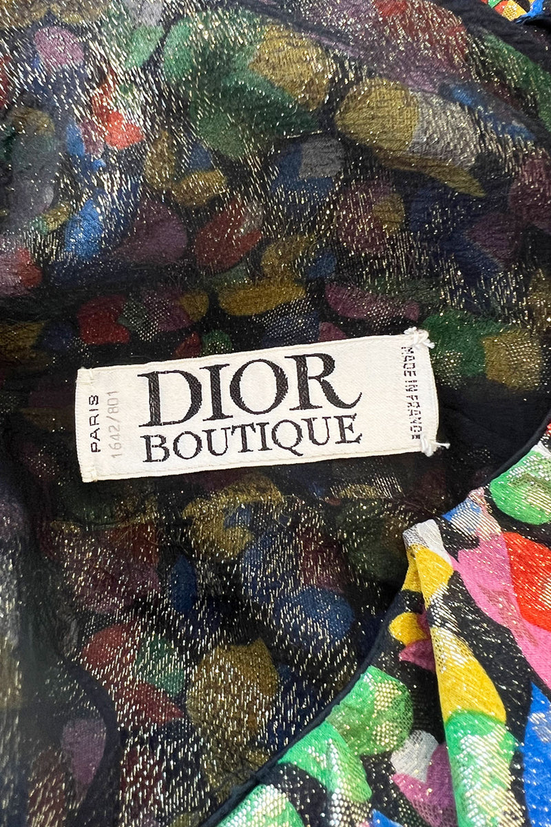 Numbered 1970s Christian Dior by Marc Bohan Demi-Couture Metallic Multi Color Silk Set