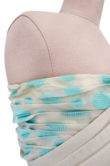 Dreamy Late 1960s Andre Laug Roma Alta Moda Couture Pale Turquoise Applied Dot Strapless Dress