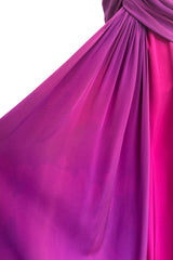 Spring 1985 Yves Saint Laurent Haute Couture Pink Silk Dress w Purple Bodice & Long Front Panel Detail