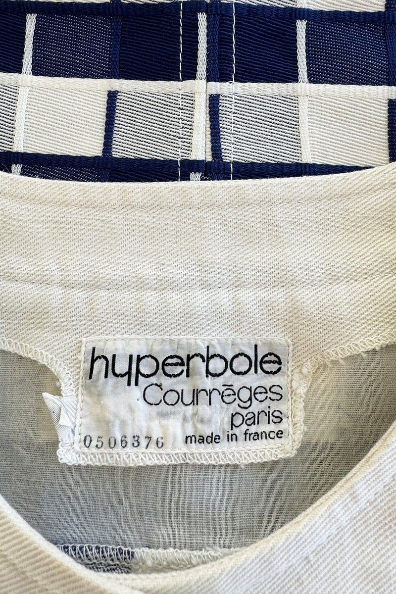 Cutest 1970s Andre Courreges Paris Numbered Hyperbole Blue & White Check Skirt & Jacket Suit Set