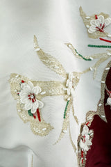 Extraordinary Spring 2022 Valentino by Pierpaolo Piccioli Look 78 Burgundy & White Embroidered Robe Dress