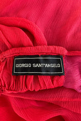 1970s Giorgio Sant'Angelo Red Silk ChiffonDress w Pink Silk Chiffon Lining & Prettiest Gusset Skirt