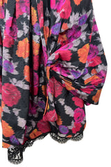 Stunning c 1990 Geoffrey Beene Strapless Sequin Bodice & Floral Silk Taffeta Dress w Shawl