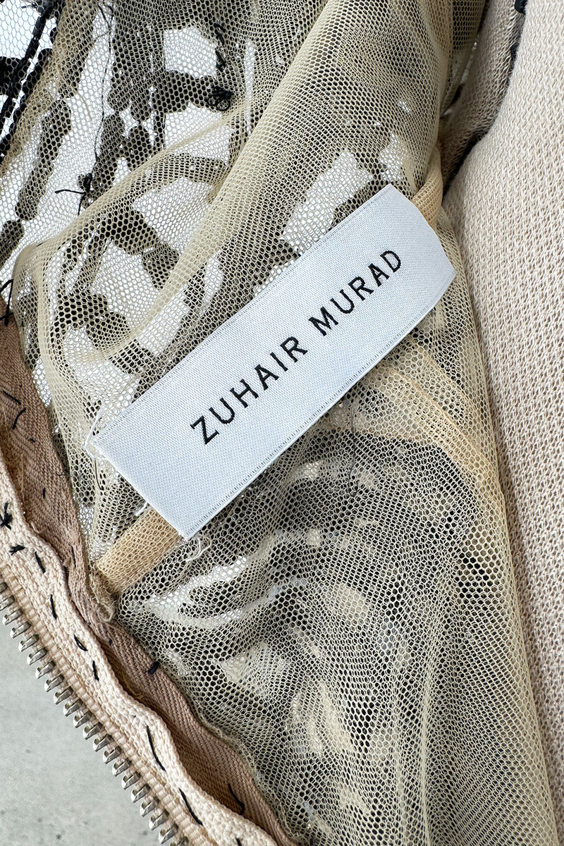 Fall 2014 Zuhair Murad Runway Look 44 Black Sequin & Tube Bead in Nude Netting Dress