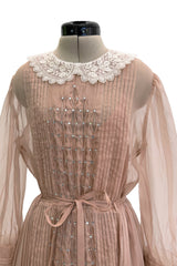 Fall 2020 Gucci by Alessandro Michele Runway Look 29 Dusty Pink Silk Dress & Skirt Overlay Set