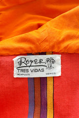 Incredible 1960s Josefa Striped Cotton Caftan Dress w Hood & Huge Orange Yarn Tassel Detailing