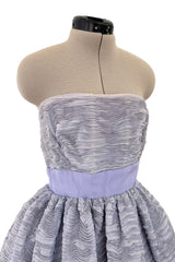 Elegant Late 1950s Sybil Connolly Couture Pale Lavender Pleated Linen Strapless Dress w Shawl