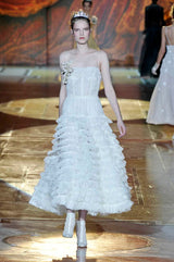 Fantastic Fall 2008 Roberto Cavalli Runway Look 38 Lace Cream Dress w Floral Shoulder Detail