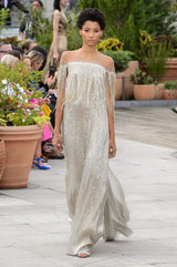 Dreamy Spring 2019 Oscar de la Renta by Laura Kim & Fernando Garcia Runway Look 57 Gold Silver Bead Caftan Dress