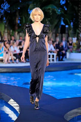 Exceptional Cruise 2009 Chanel by Karl Lagerfeld Blue Silk Deep Front Plunge Dress