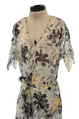 Dreamy 1920s Unlabeled Feather Light Floral Print Silk Chiffon Dress w Jacket