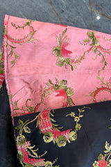 Dreamy 1960s Unlabeled Strapless Black Dress w Front Pink Panel & Floral Embroidery